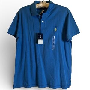 *NWT - POLO RALPH LAUREN Mens Classic Fit Polo Shirt Blue With Yellow Logo $85